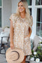 Khaki Abstract Print V Neck Short Sleeve Shift T Shirt Dress
